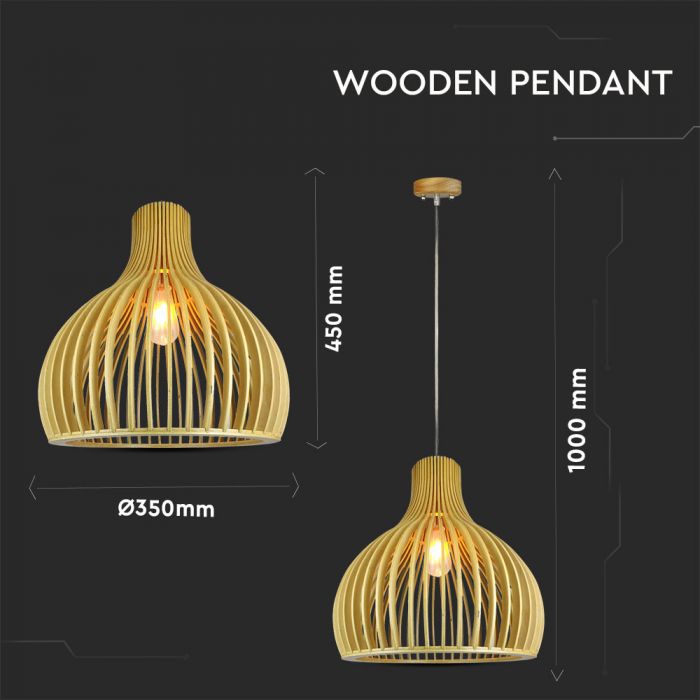 LED E27 PENDANT WITH CHROME DECORATIVE CAP/CANOPY ROUND 35X45 WOODEN