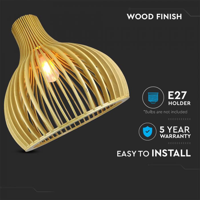 LED E27 PENDANT WITH CHROME DECORATIVE CAP/CANOPY ROUND 35X45 WOODEN