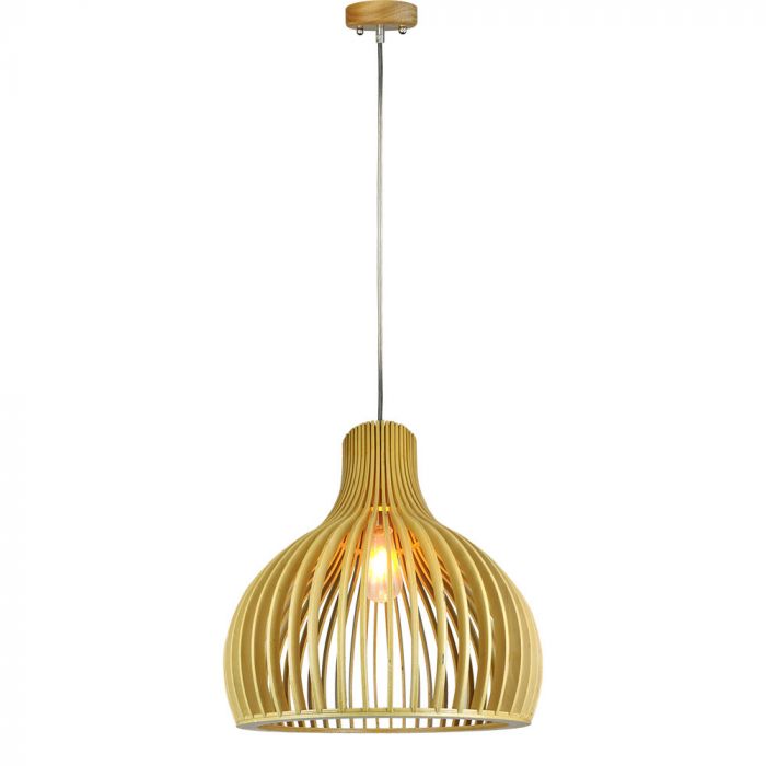 LED E27 PENDANT WITH CHROME DECORATIVE CAP/CANOPY ROUND 35X45 WOODEN