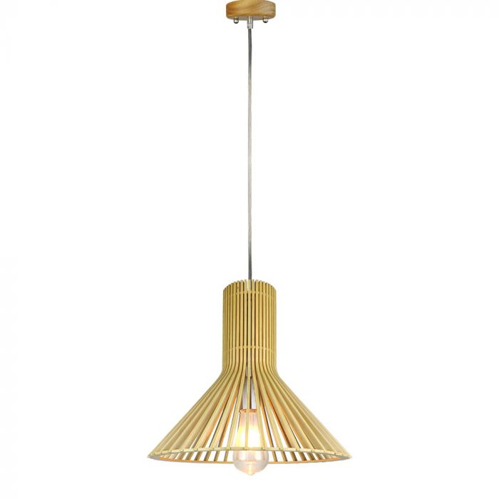 LED E27 PENDANT WITH CHROME DECORATIVE CAP/CANOPY ROUND 35X31 WOODEN