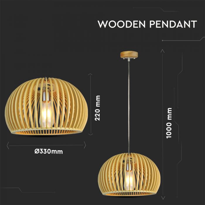LED E27 PENDANT WITH CHROME DECORATIVE CAP/CANOPY ROUND 22X33 WOODEN