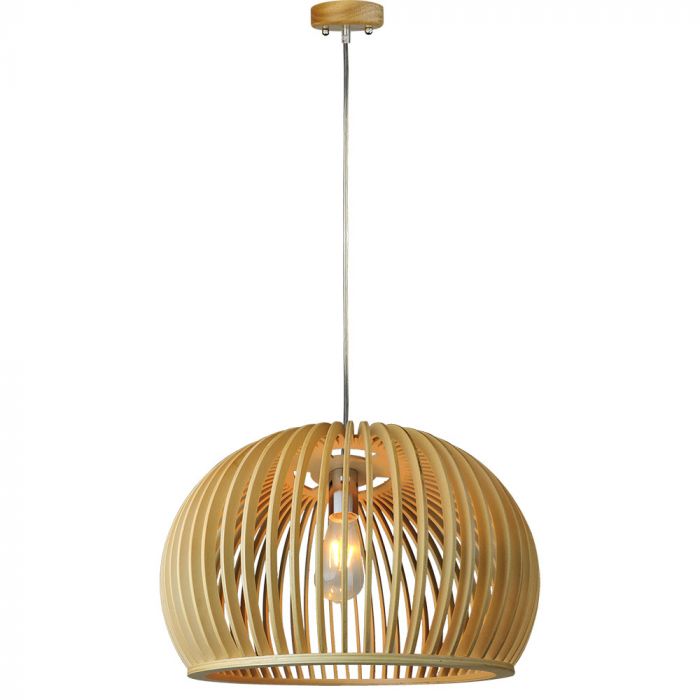 LED E27 PENDANT WITH CHROME DECORATIVE CAP/CANOPY ROUND 44X28 WOODEN