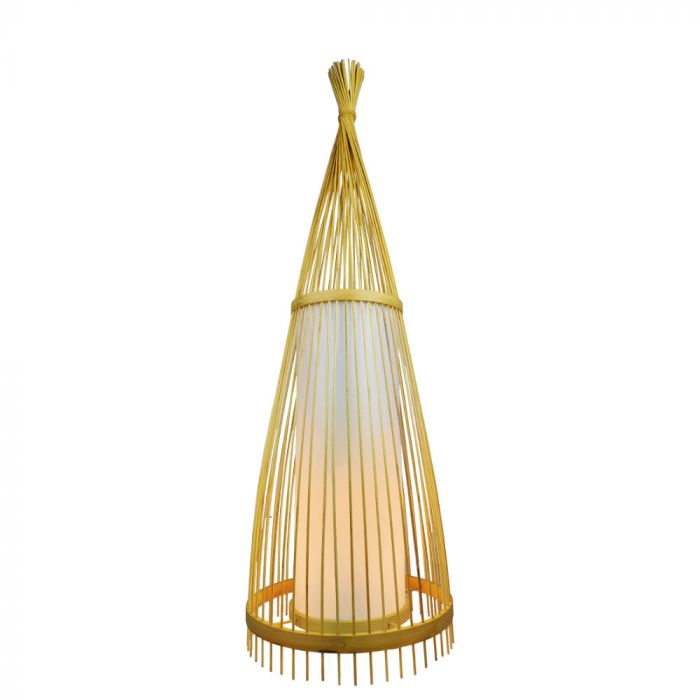 LED E27 FLOOR PENDANT WITH RATTAN LAMPSHADE ROUND 40X150 WOODEN