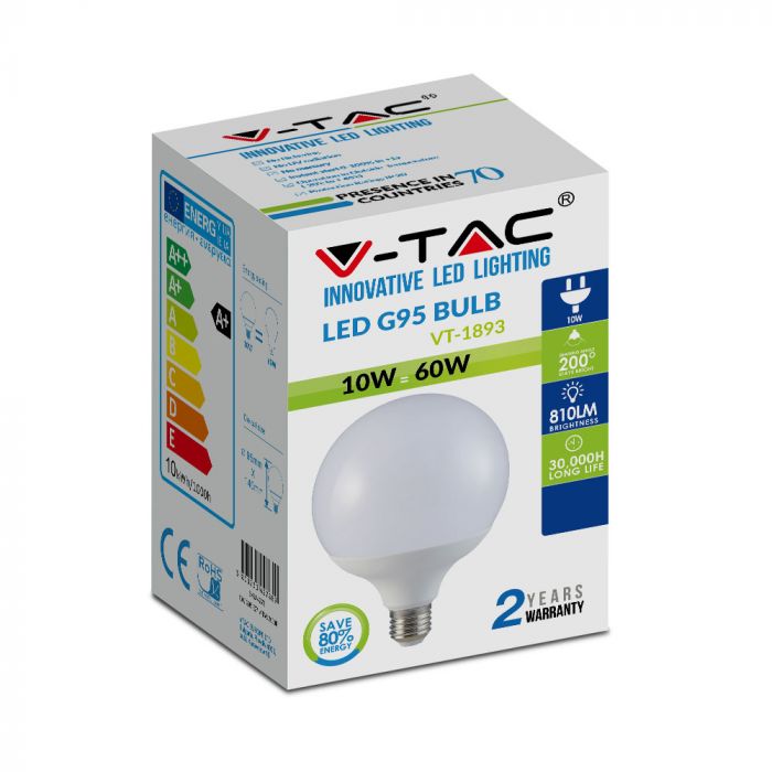 LED E27 LAMP G95 10W CW 810lm 200° 95X140