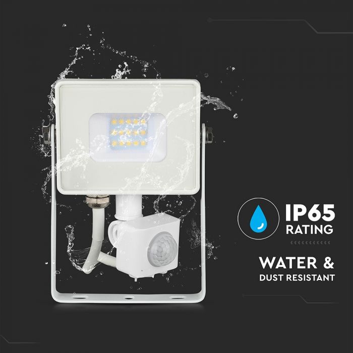 LED FLOOD SENSOR 10W CW 120° 800lm IP65 WHITE SAMSUNG CHIP