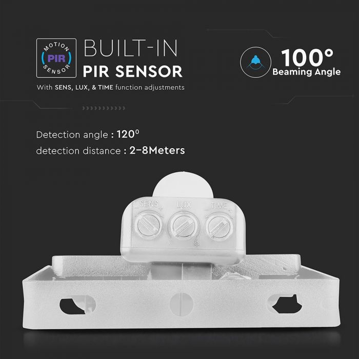 LED FLOOD SENSOR 10W CW 120° 800lm IP65 WHITE SAMSUNG CHIP