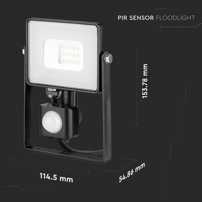 LED FLOOD SENSOR 10W CW 120° 800lm IP65 BLACK SAMSUNG CHIP