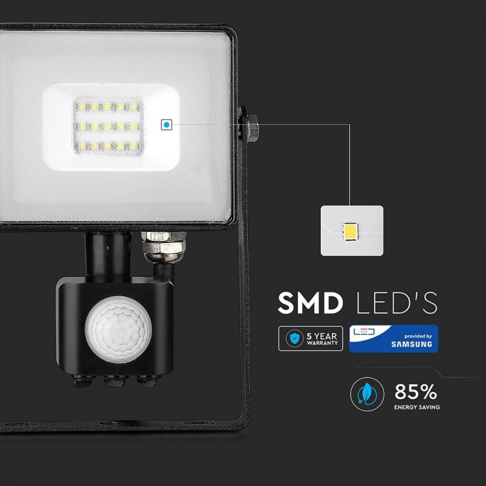 LED FLOOD SENSOR 10W CW 120° 800lm IP65 BLACK SAMSUNG CHIP
