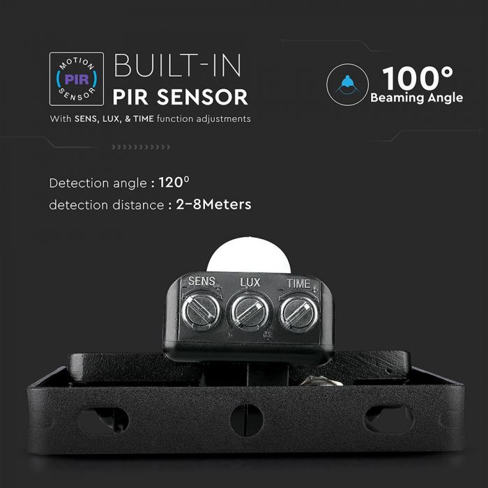 LED FLOOD SENSOR 10W CW 120° 800lm IP65 BLACK SAMSUNG CHIP