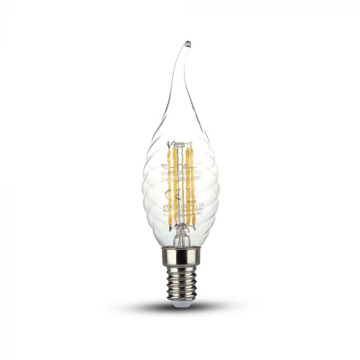 LED E14 FILAMENT LAMP 4W WW 400lm 300° 35X121 TWIST CANDLE FLAME DIMMABLE