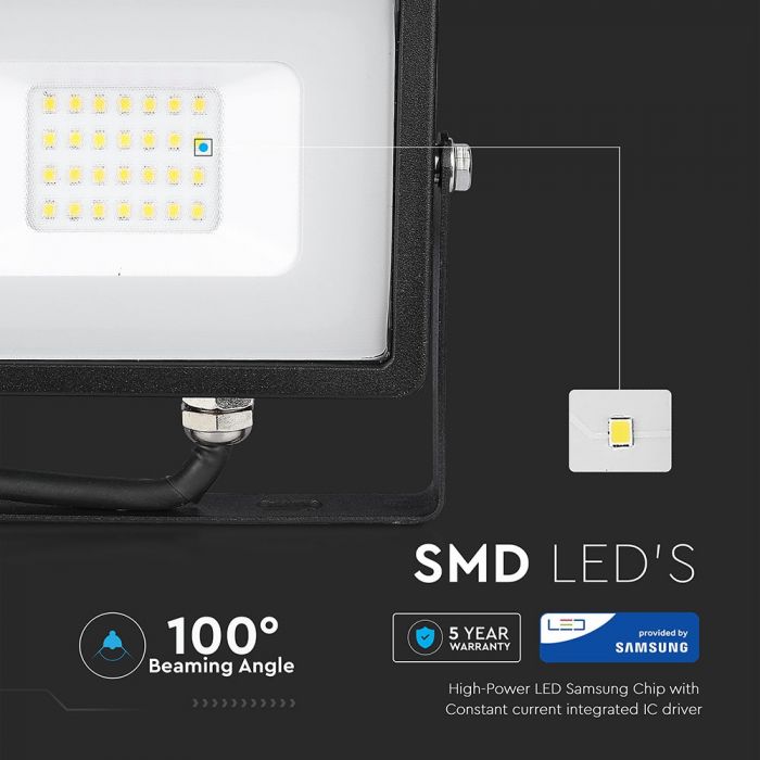 20W LED Floodlight SMD SAMSUNG Chip Slim Black Body 6400K