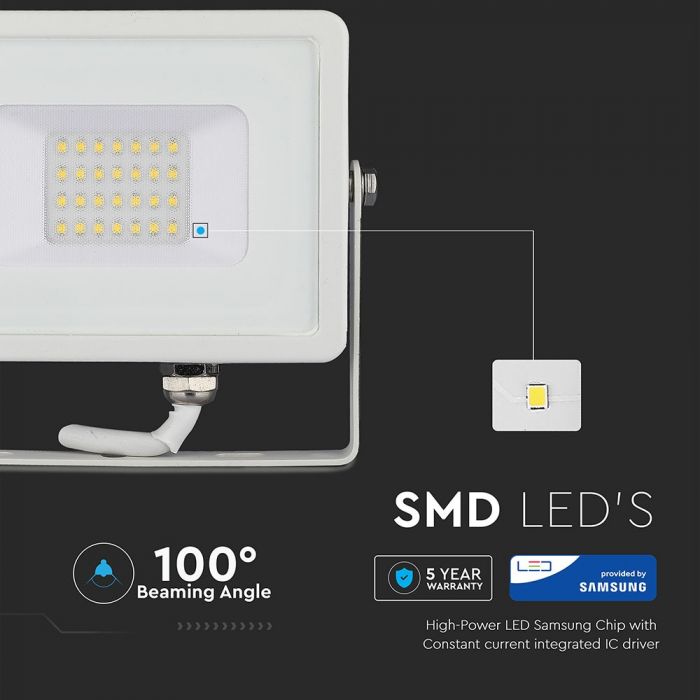 LED FLOOD SLIM 20W CW 100° 1600lm IP65 WHITE SAMSUNG CHIP