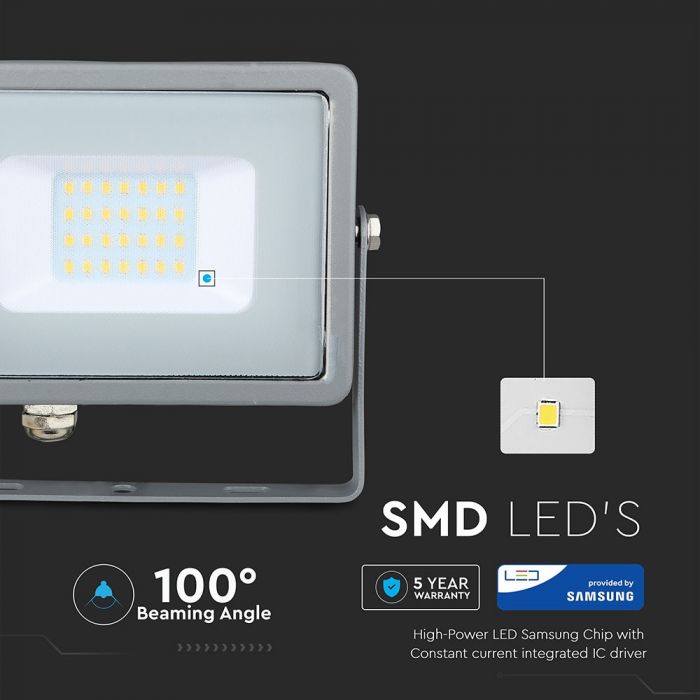 20W LED Floodlight SMD SAMSUNG Chip Slim Grey Body 3000K