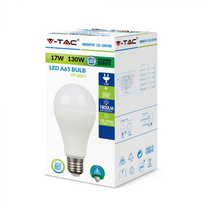 LED E27 LAMP A65 17W CW 1800lm 200° 65X130