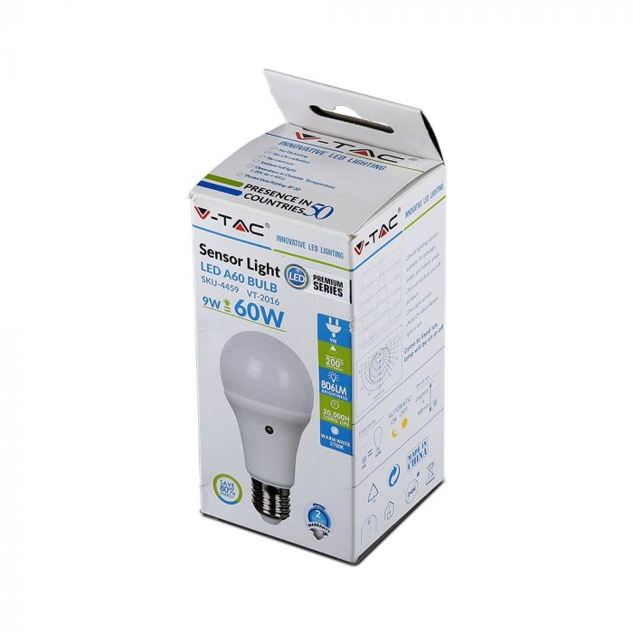 LED E27 LAMP 9W CW 806lm 200° 60X112 WITH SENSOR