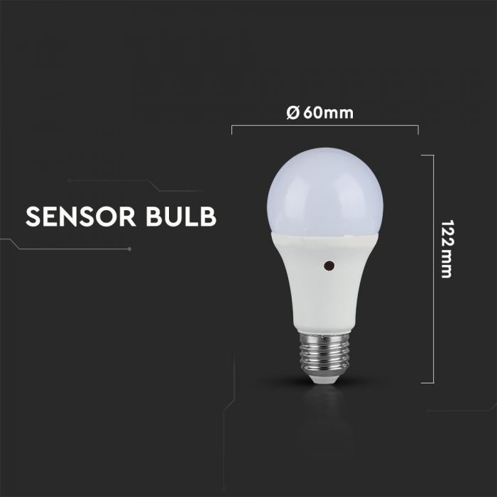 LED E27 LAMP 9W CW 806lm 200° 60X112 WITH SENSOR