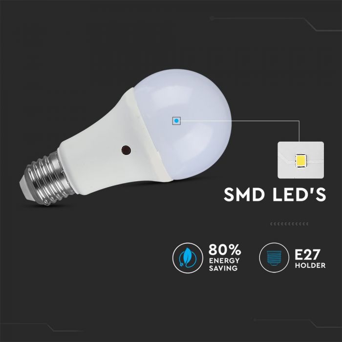 LED E27 LAMP 9W CW 806lm 200° 60X112 WITH SENSOR