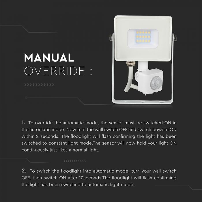 LED FLOOD SENSOR 20W CW 120° 1600lm IP65 WHITE SAMSUNG CHIP