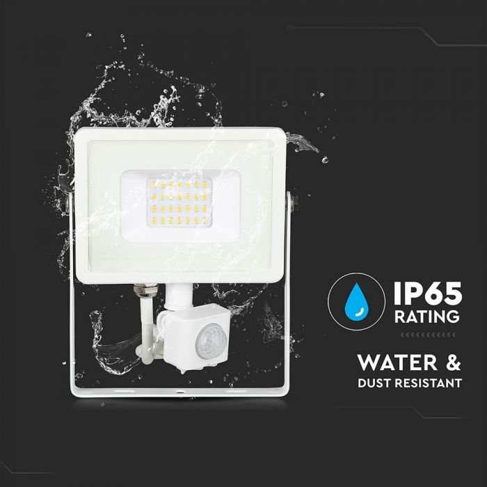 LED FLOOD SENSOR 20W CW 120° 1600lm IP65 WHITE SAMSUNG CHIP