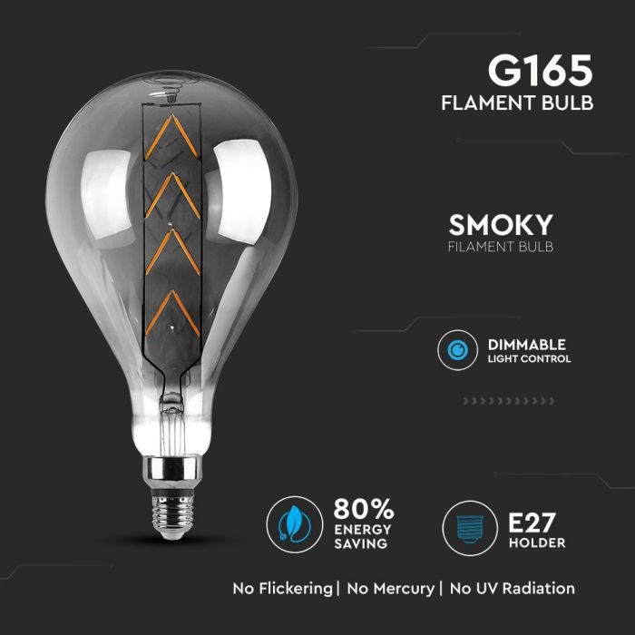 LED E27 FILAMENT LAMP GREY SMOKY G165 8W WW 240lm 300° 165X295