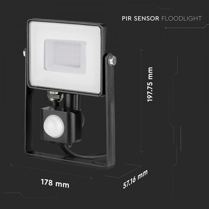LED FLOOD SENSOR 30W CW 120° 2550lm IP65 BLACK SAMSUNG CHIP