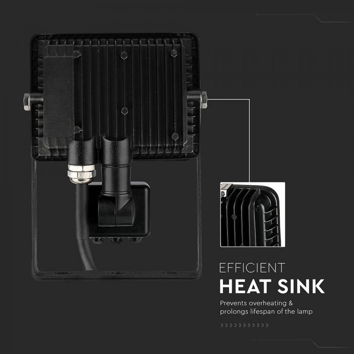 LED FLOOD SENSOR 30W CW 120° 2550lm IP65 BLACK SAMSUNG CHIP
