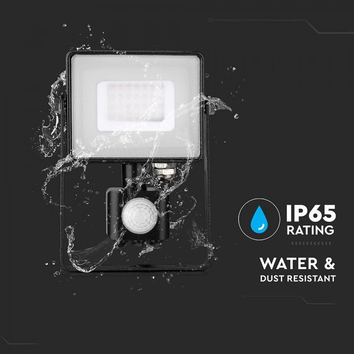 LED FLOOD SENSOR 30W CW 120° 2550lm IP65 BLACK SAMSUNG CHIP