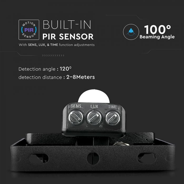 LED FLOOD SENSOR 30W CW 120° 2550lm IP65 BLACK SAMSUNG CHIP