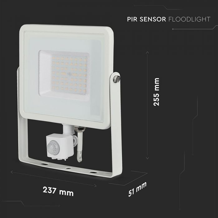 LED FLOOD SENSOR 50W DL 120° 4250lm IP65 WHITE SAMSUNG CHIP
