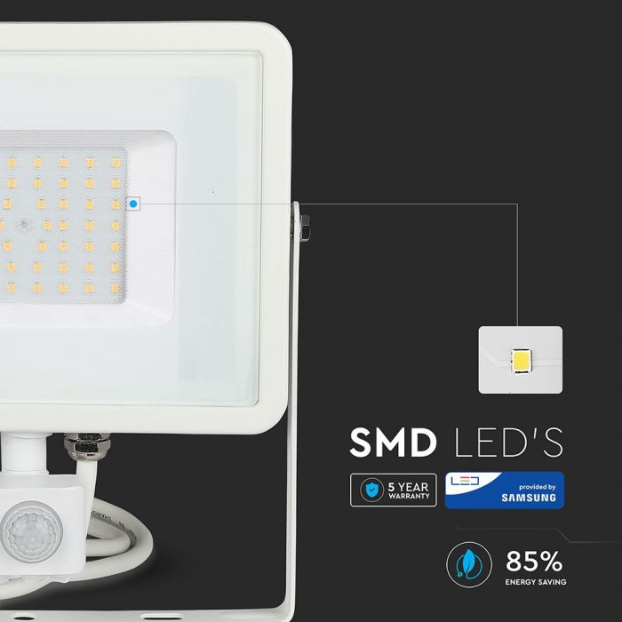LED FLOOD SENSOR 50W DL 120° 4250lm IP65 WHITE SAMSUNG CHIP