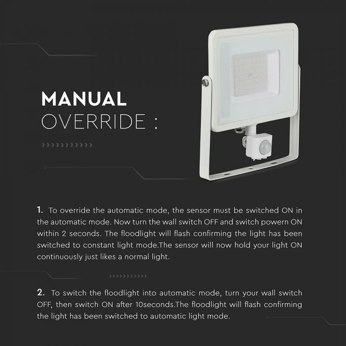 LED FLOOD SENSOR 50W DL 120° 4250lm IP65 WHITE SAMSUNG CHIP