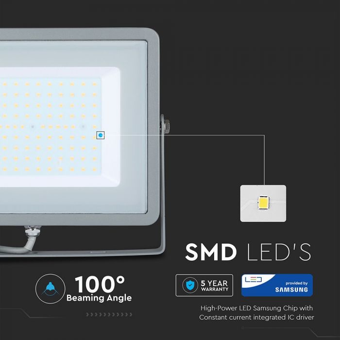 100W LED Floodlight SMD SAMSUNG Chip Slim Grey Body 6400K