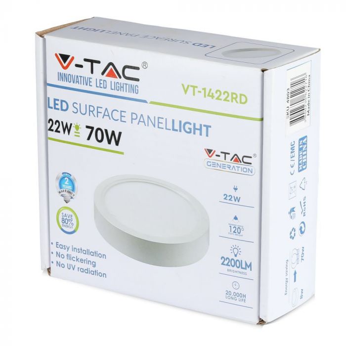 LED ROUND SURFACE PANEL 22W 1980lm CW 120° 235X43