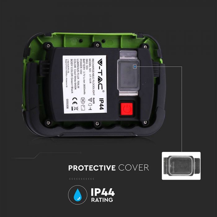 LED FLOOD RECHARGEABLE 10W CW 100° 700lm IP44 GREEN/BLACK