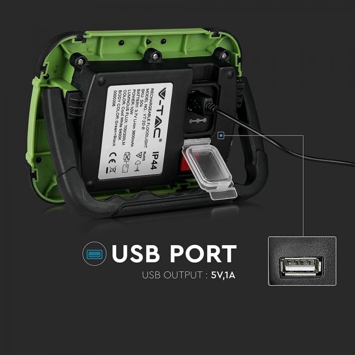 LED FLOOD RECHARGEABLE 20W CW 100° 1400lm IP44 GREEN/BLACK