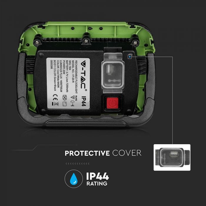 LED FLOOD RECHARGEABLE 20W CW 100° 1400lm IP44 GREEN/BLACK