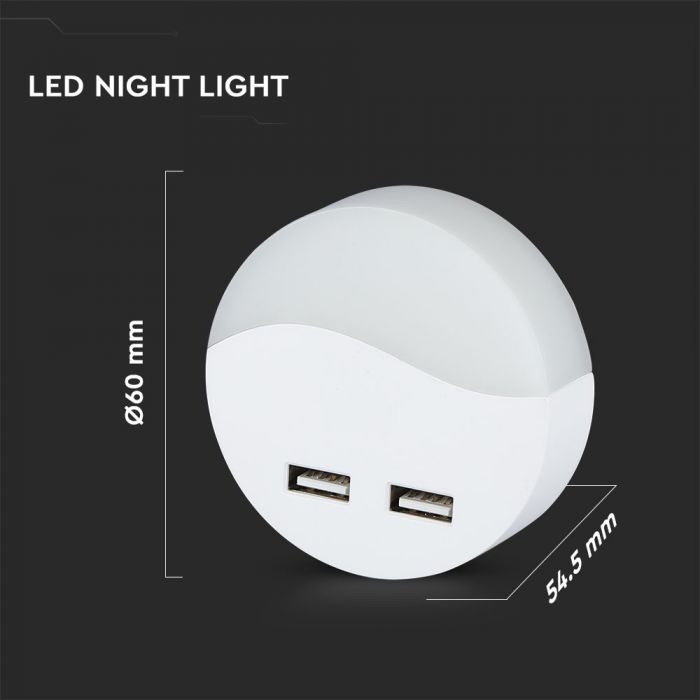 LED NIGHT LIGHT WITH USB 0.5W DL 10lm 67X58 ROUND WHITE SAMSUNG CHIP