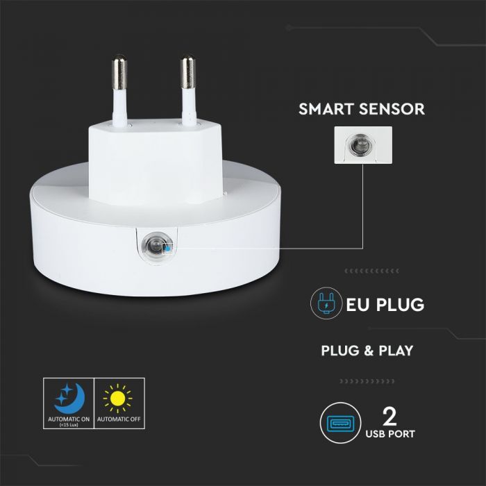 LED NIGHT LIGHT WITH USB 0.5W DL 10lm 67X58 ROUND WHITE SAMSUNG CHIP