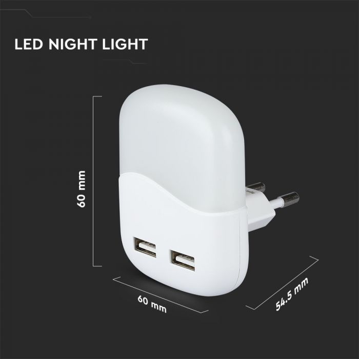 LED NIGHT LIGHT WITH USB 0.5W WW 10lm 72X59 SQUARE WHITE SAMSUNG CHIP
