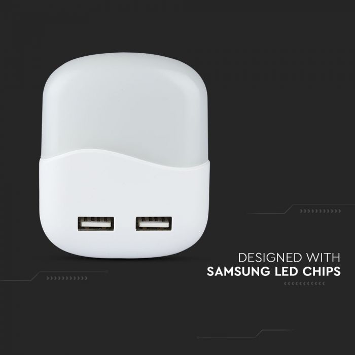 LED NIGHT LIGHT WITH USB 0.5W WW 10lm 72X59 SQUARE WHITE SAMSUNG CHIP