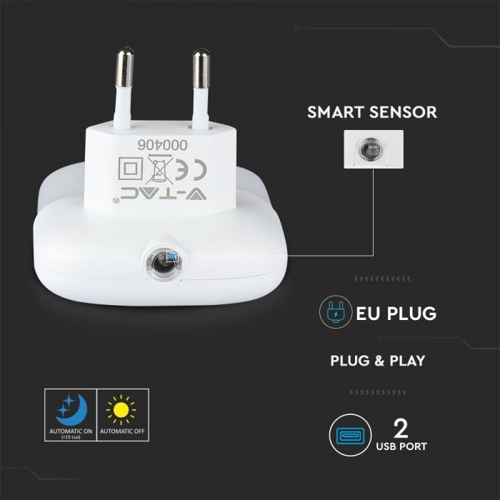 LED NIGHT LIGHT WITH USB 0.5W WW 10lm 72X59 SQUARE WHITE SAMSUNG CHIP