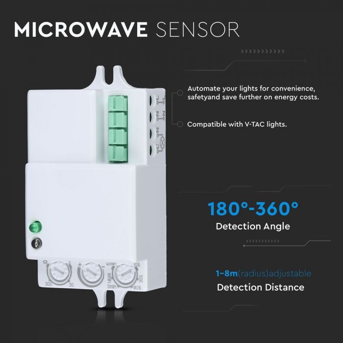 LED MICROWAVE SENSOR CEILING 300W 180/360° 2-16m IP20