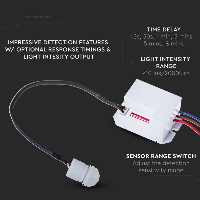 LED IR MOTION SENSOR 800W 3-6M 5sec-8min120-360° IP20