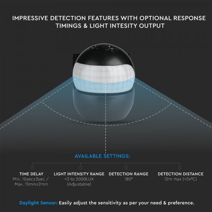LED PIR WALL SENSOR WITH MOVING HEAD 400W BLACK