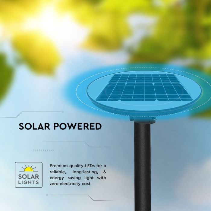 LED SOLAR GARDEN LIGHT ROUND 7.5W CW 1500lm 120° 520X137 WITH SENSOR AND RF CONTROL IP65