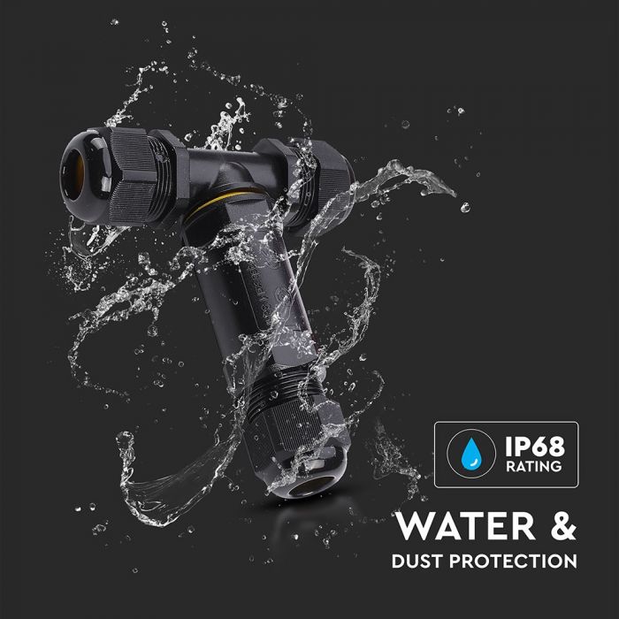 PLASTIC (UV Resistant) T-SHAPE BOX + TERMINAL BLOCK 450V (8-12mm) IP68 BLACK