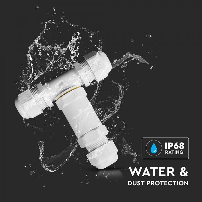 PLASTIC (UV Resistant) T-SHAPE BOX + TERMINAL BLOCK 450V (8-12mm) IP68 WHITE