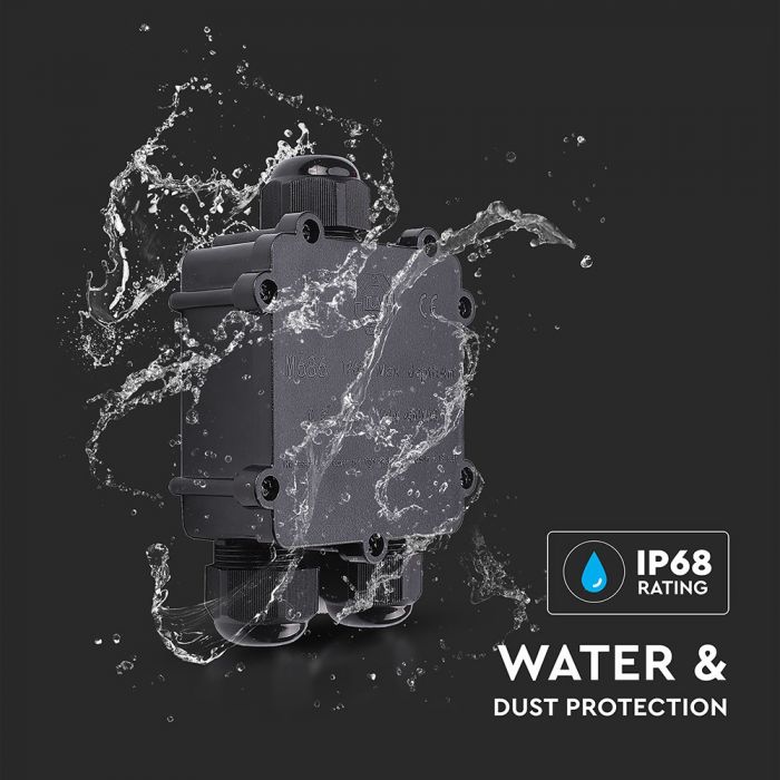 PLASTIC (UV Resistant) SQUARE BOX + TERMINAL BLOCK 450V (8-12mm) IP68 BLACK