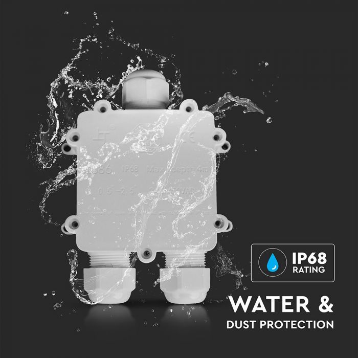 PLASTIC (UV Resistant) SQUARE BOX + TERMINAL BLOCK 450V (8-12mm) IP68 WHITE