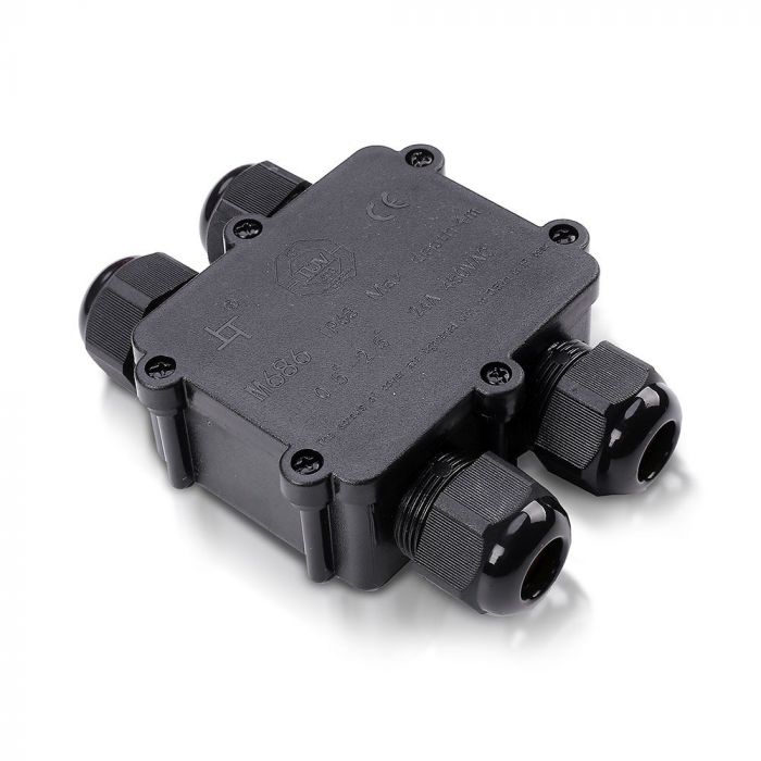 PLASTIC (UV Resistant) 4-PIN SQUARE BOX + TERMINAL BLOCK 450V (8-12mm) IP68 BLACK